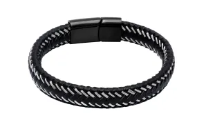 Riverside Black Leather Stainless Steel Bracelet