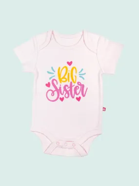 Round Neck Short Sleeves Pink Color Slogan Bodysuit For Baby Girl