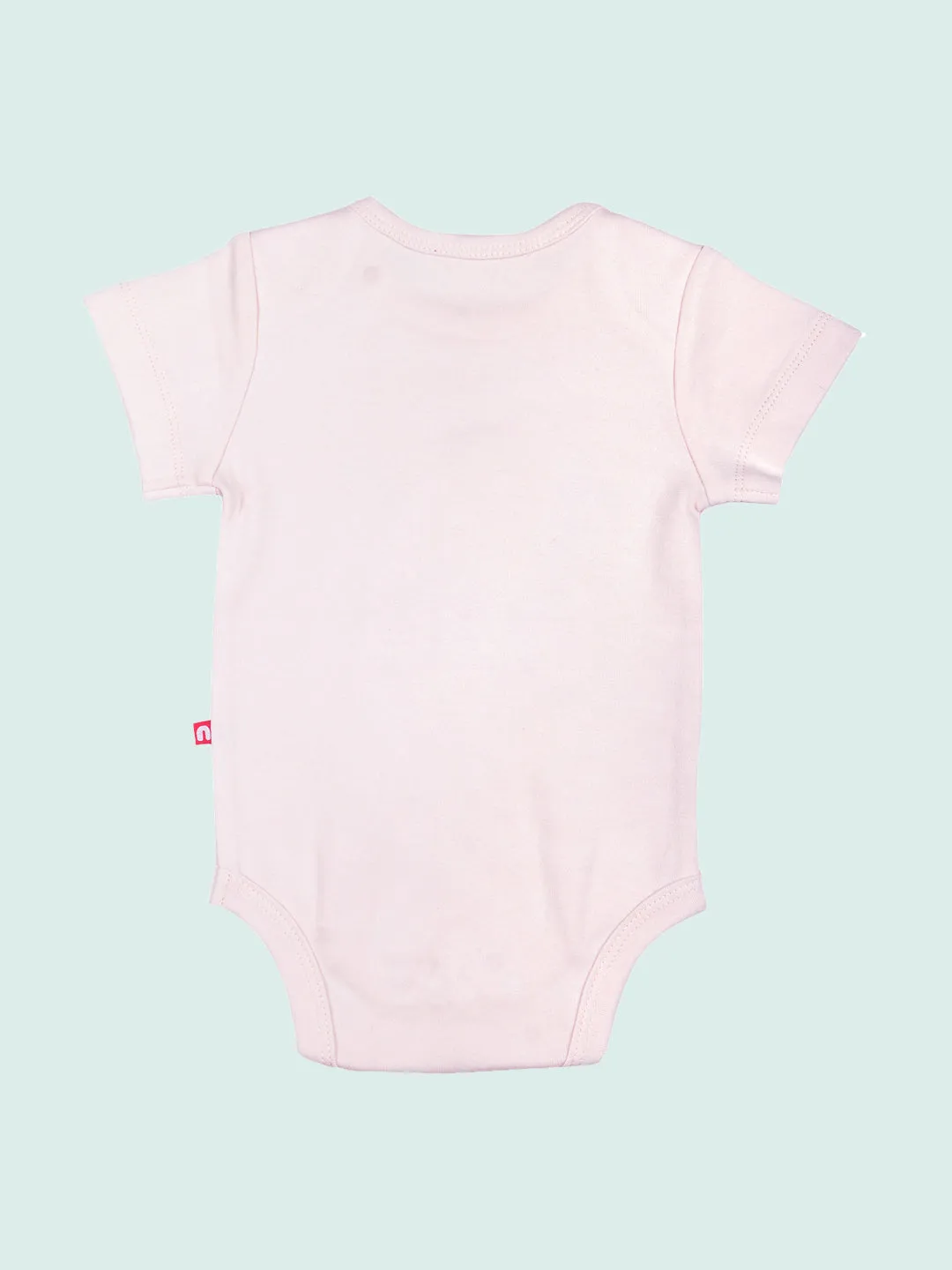 Round Neck Short Sleeves Pink Color Slogan Bodysuit For Baby Girl