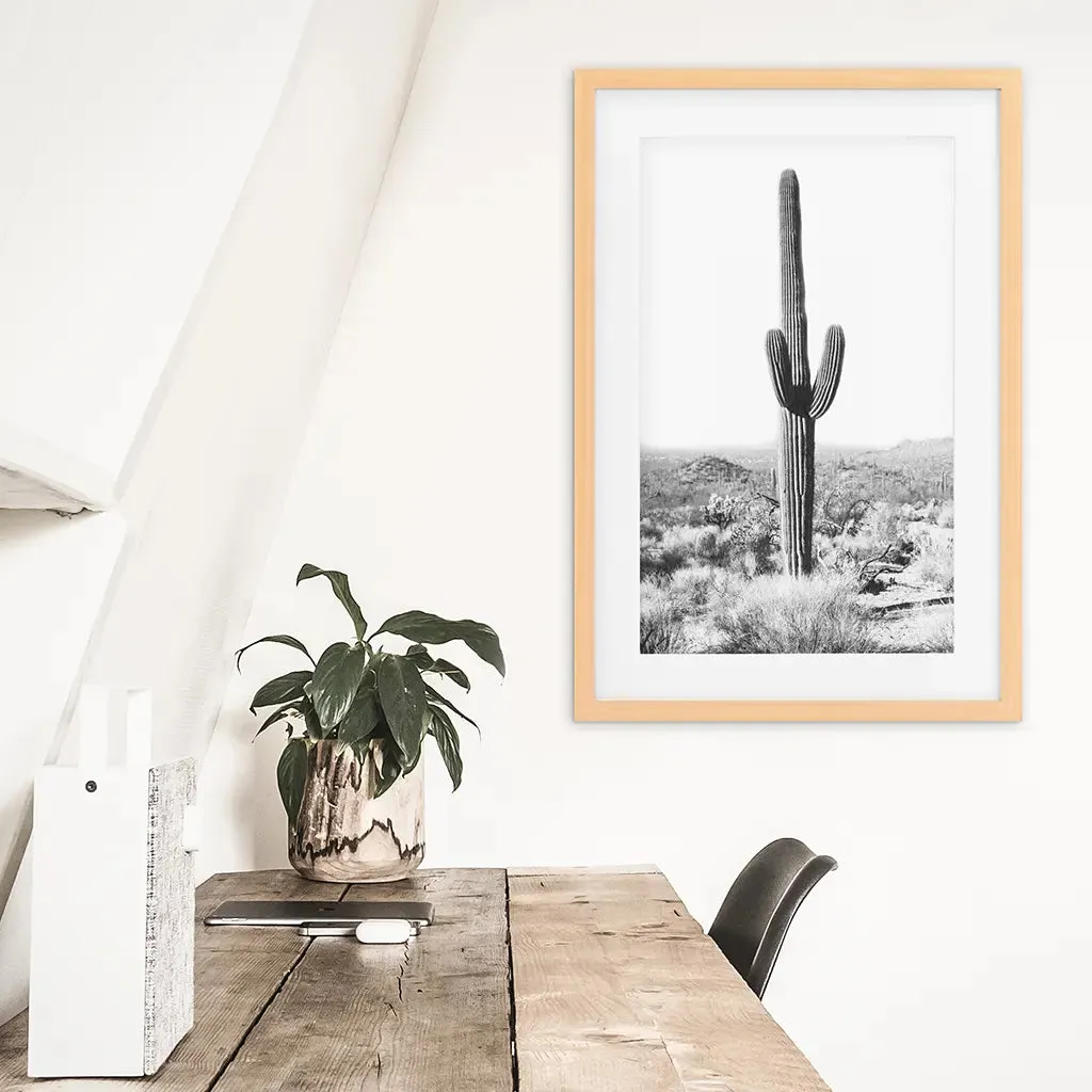 Saguaro Cactus Print. Black White Arizona Desert Nature