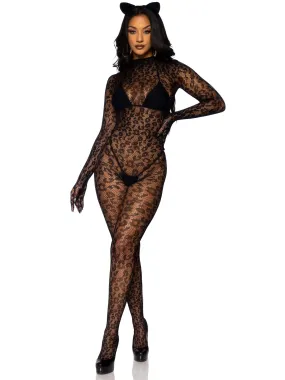 Seamless Leopard Net Gloved Catsuit