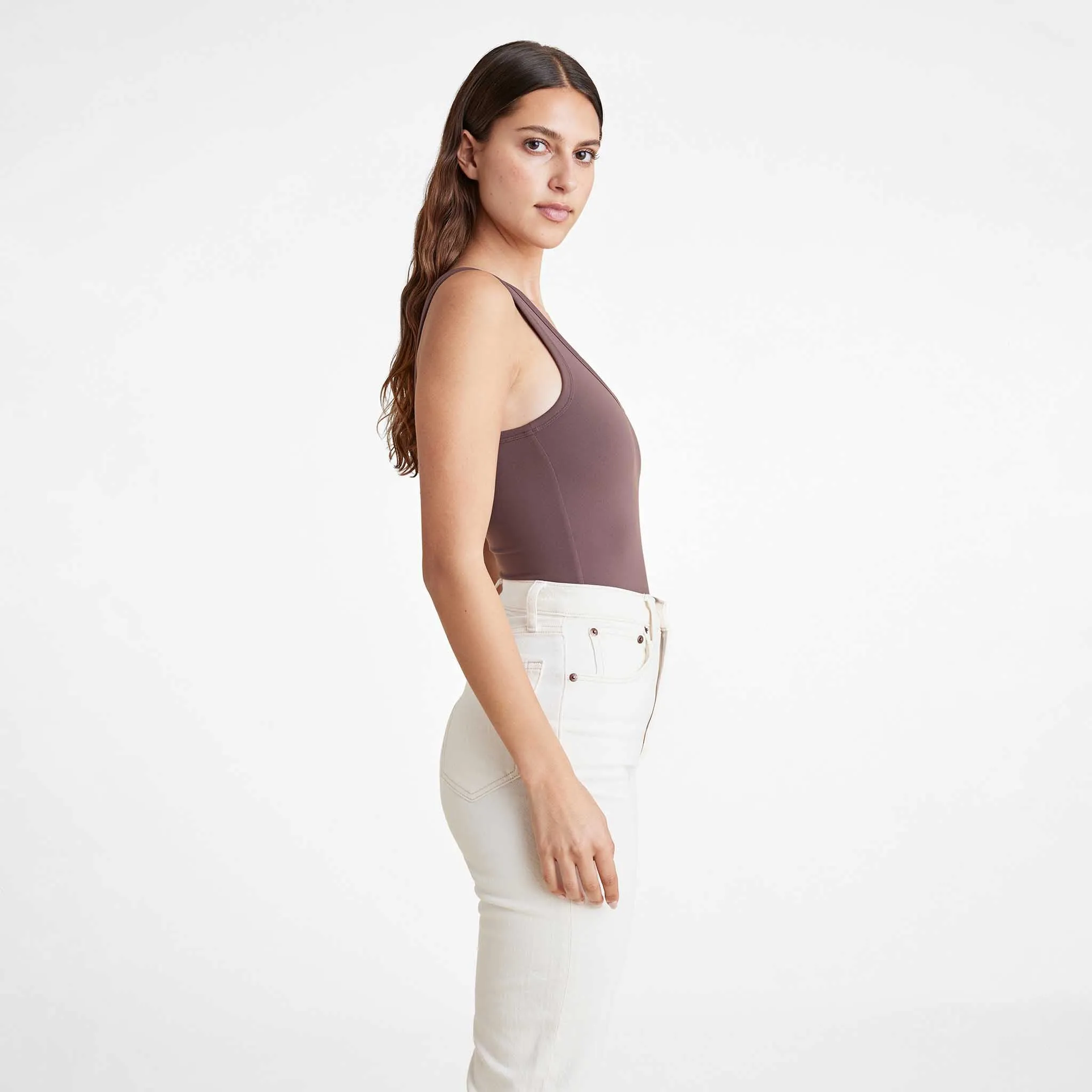 Seamless Scoop Tank Bodysuit | Coffee