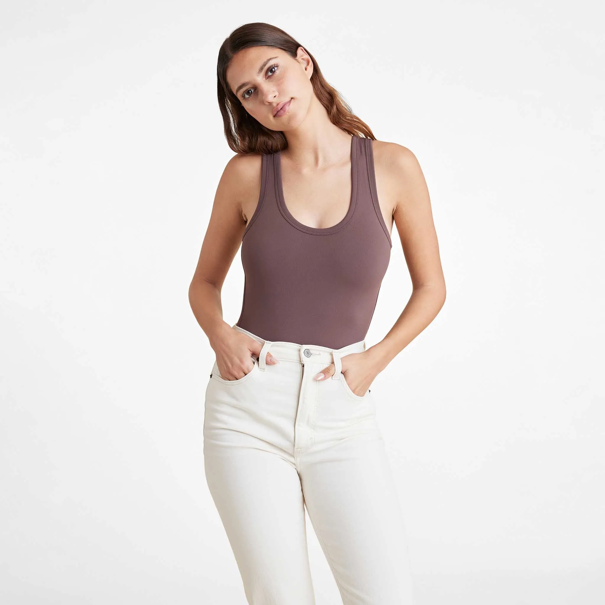 Seamless Scoop Tank Bodysuit | Coffee