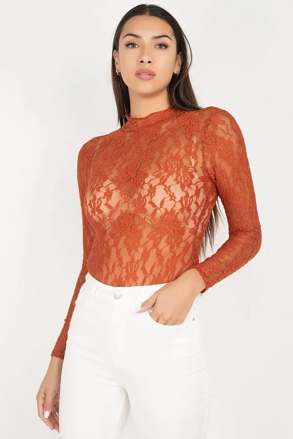 Sheer Floral Lace Bodysuit