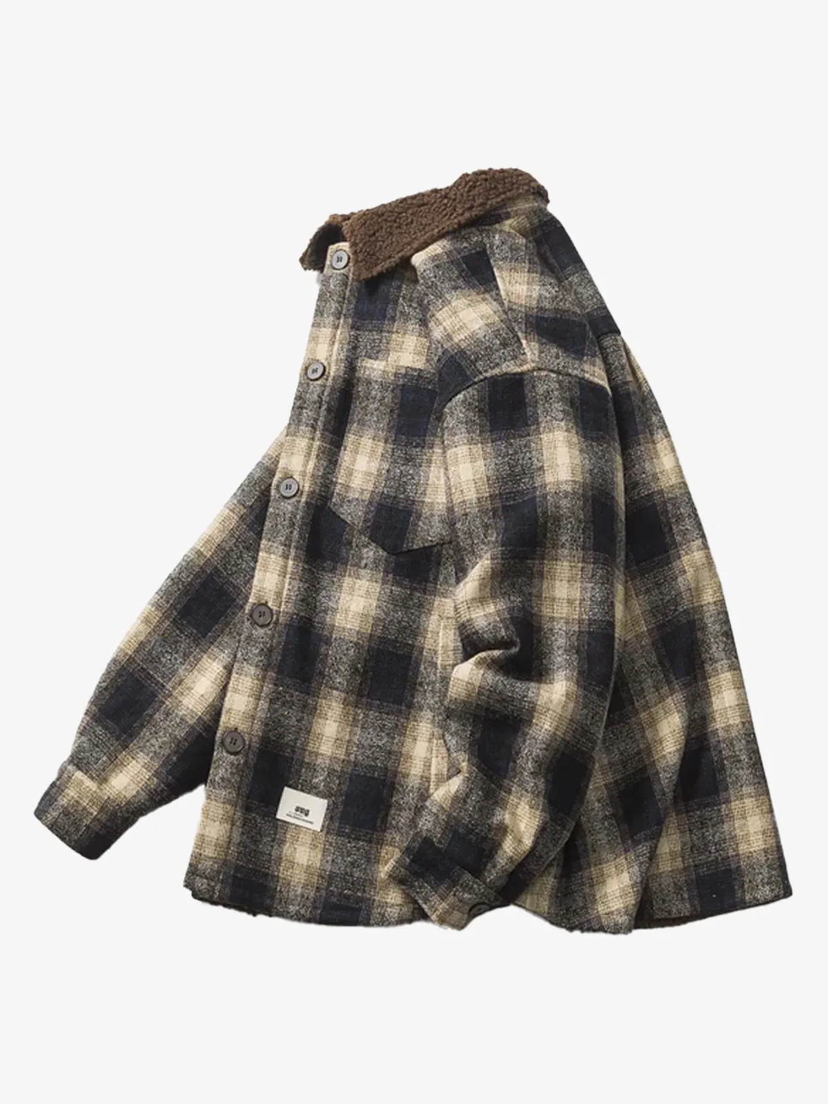 Sherpa-Lined Tweed Check Long Sleeve Shirt