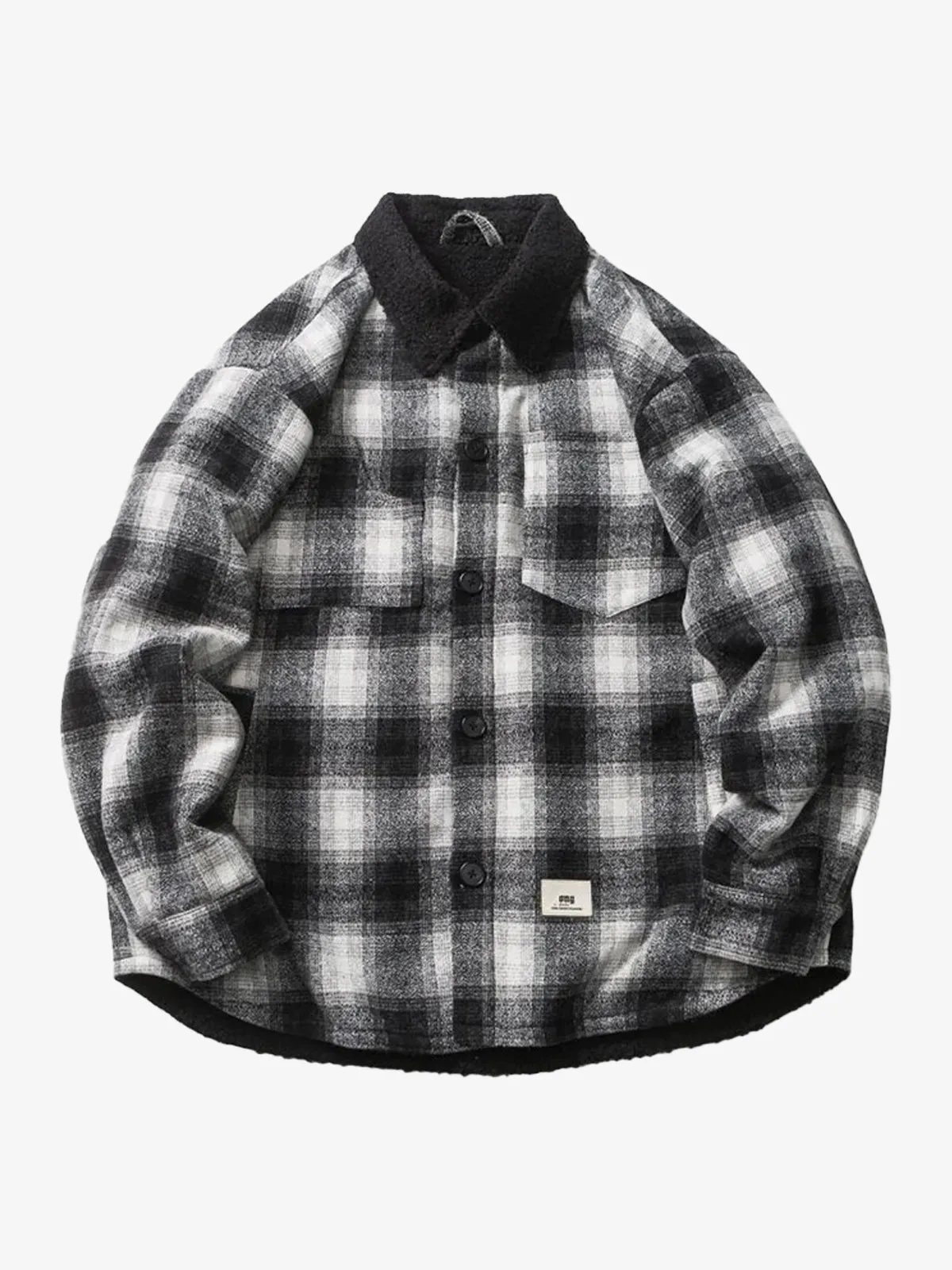 Sherpa-Lined Tweed Check Long Sleeve Shirt