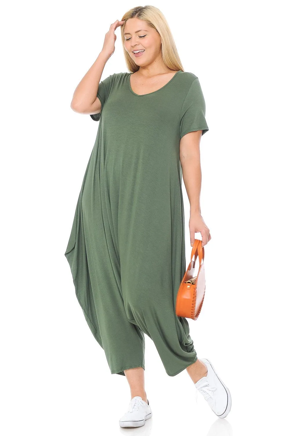 Short Sleeve Harem Jumpsuit Plus Size