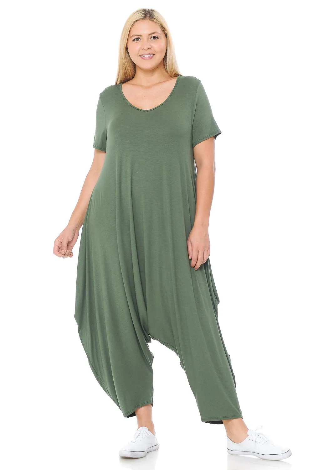 Short Sleeve Harem Jumpsuit Plus Size