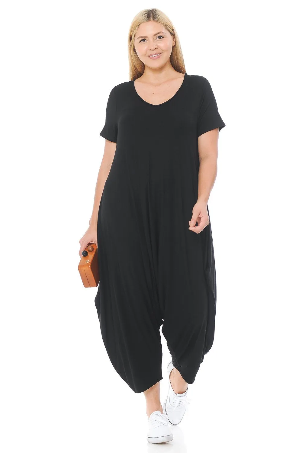 Short Sleeve Harem Jumpsuit Plus Size