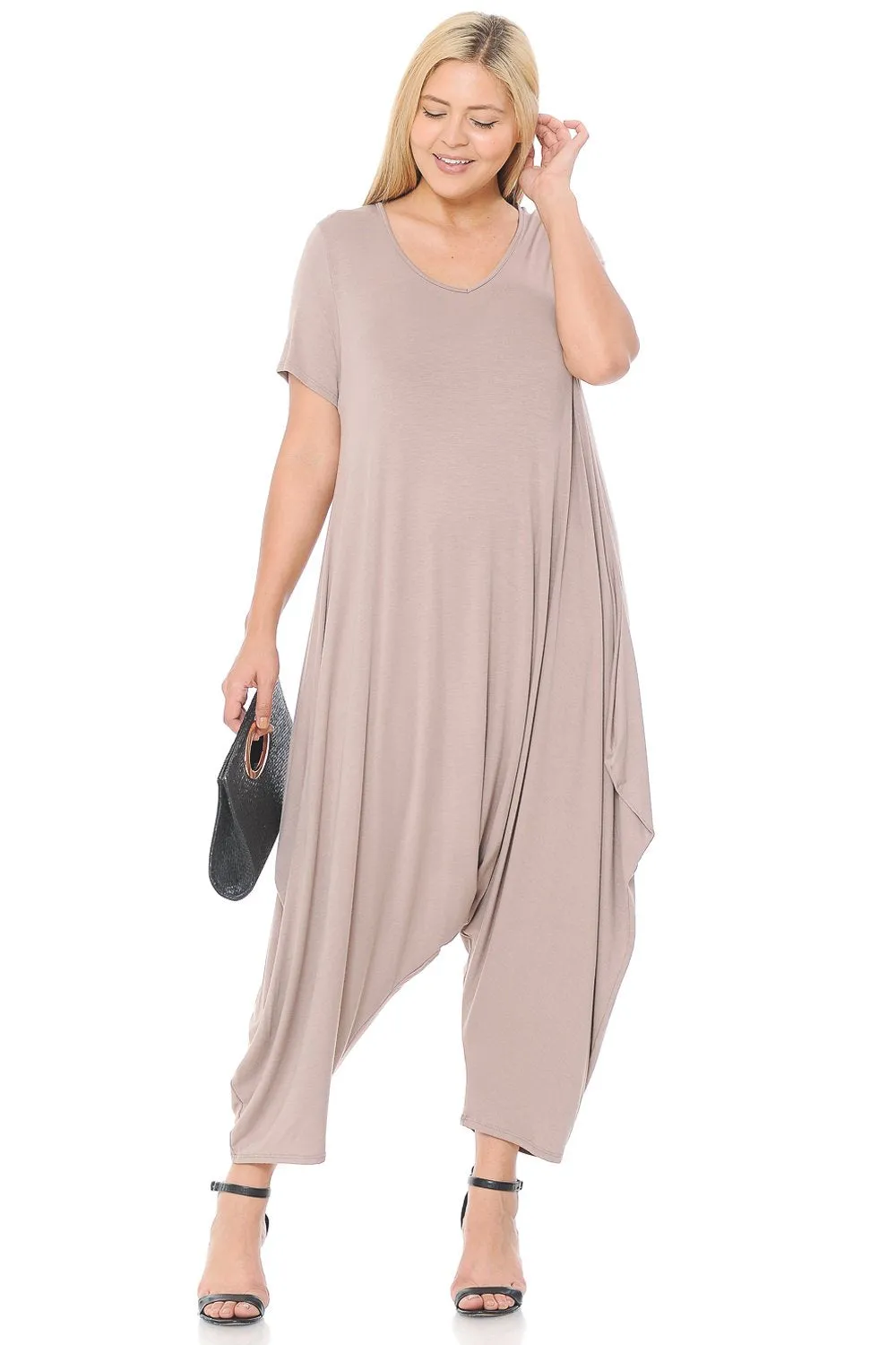 Short Sleeve Harem Jumpsuit Plus Size