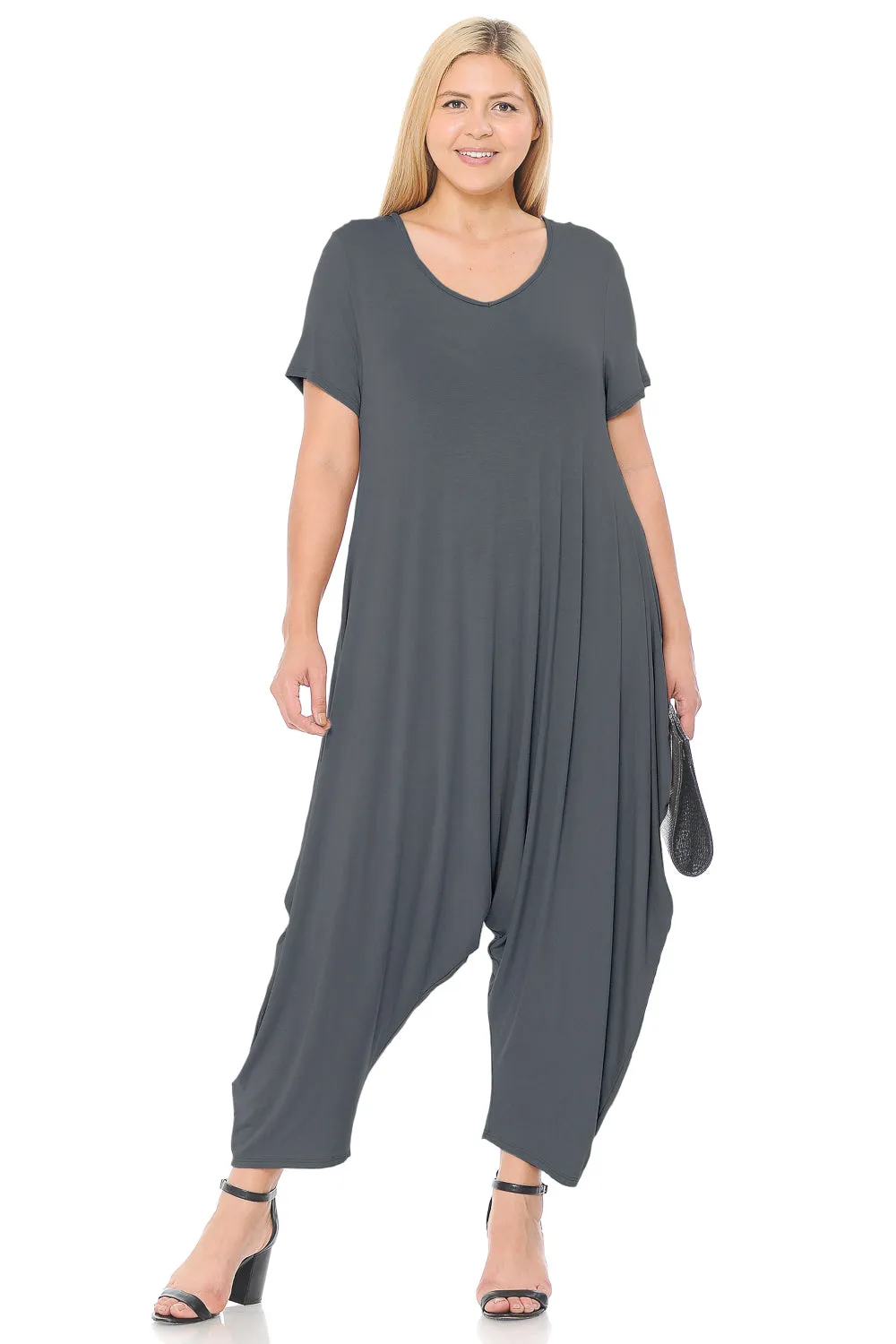 Short Sleeve Harem Jumpsuit Plus Size