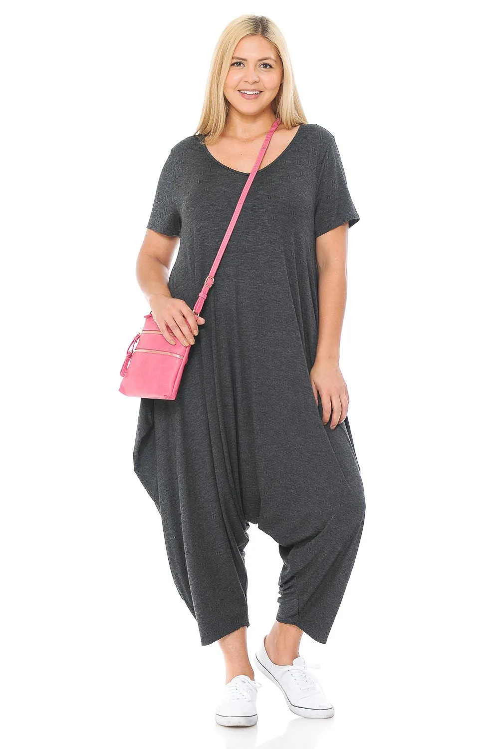 Short Sleeve Harem Jumpsuit Plus Size