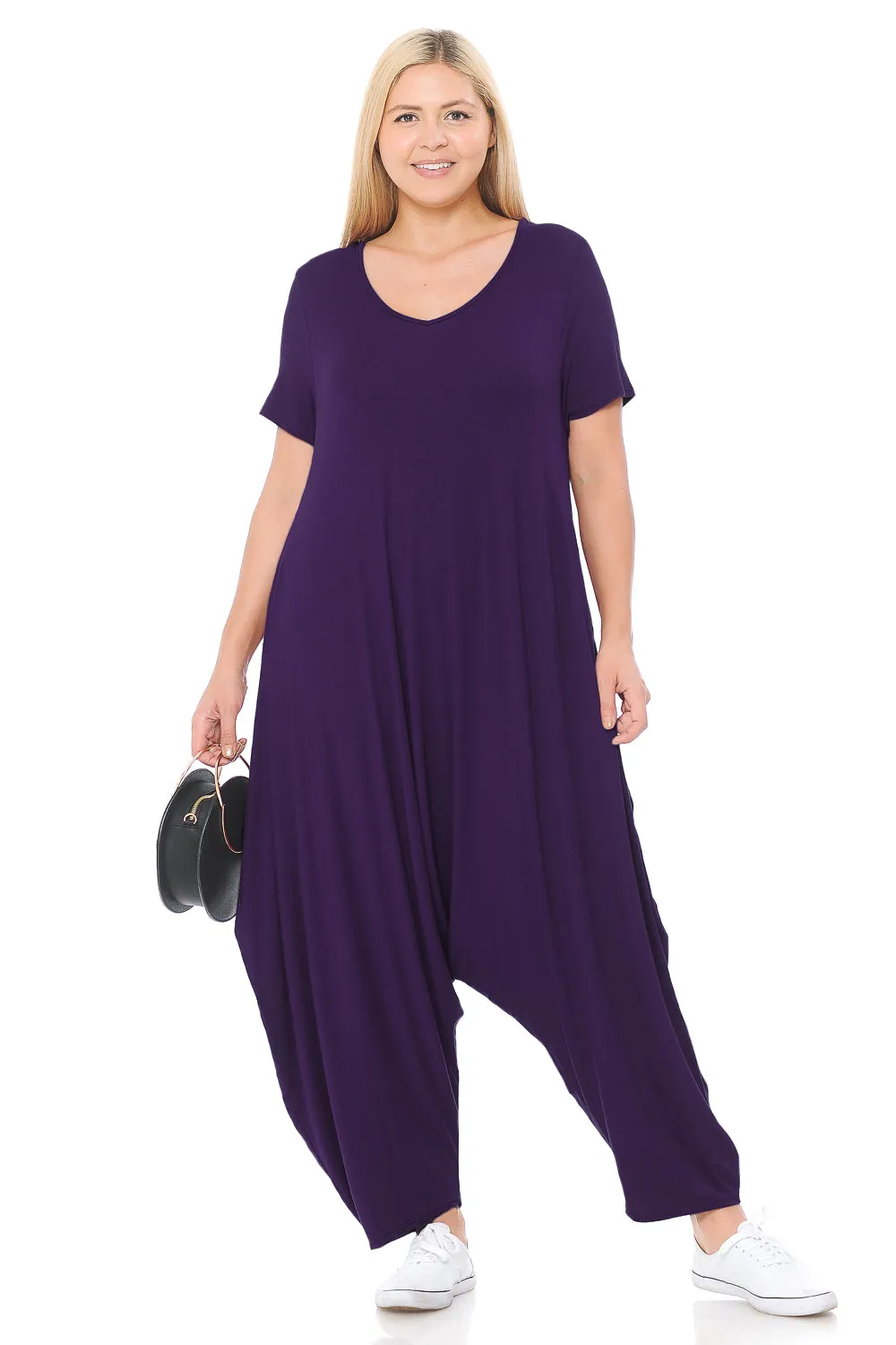 Short Sleeve Harem Jumpsuit Plus Size