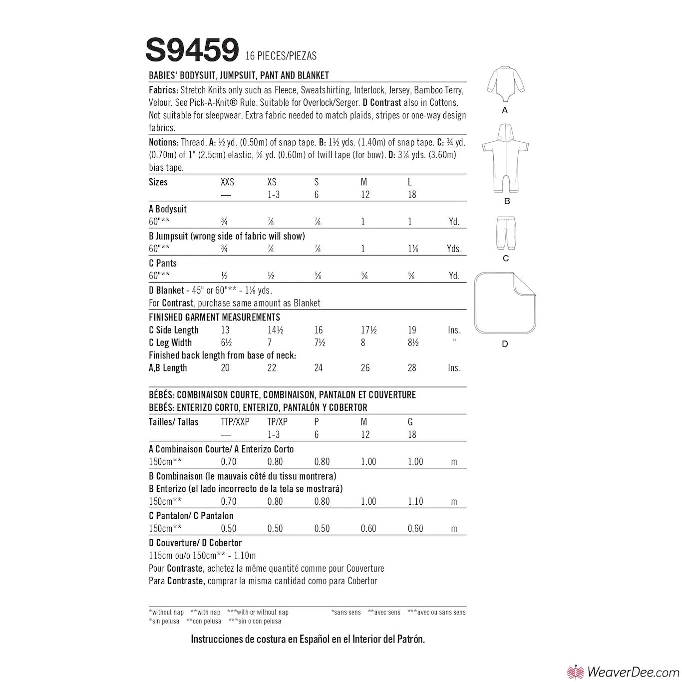 Simplicity Pattern S9459 Babies' Bodysuit, Jumpsuit, Pants & Blanket