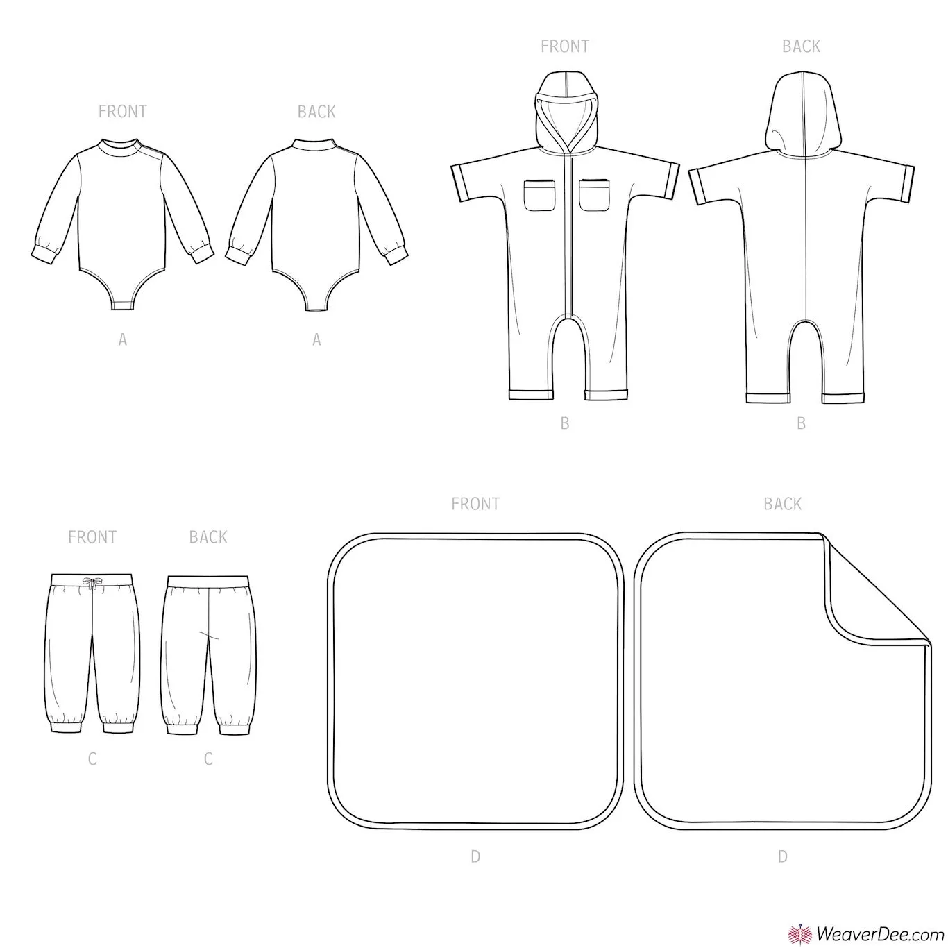 Simplicity Pattern S9459 Babies' Bodysuit, Jumpsuit, Pants & Blanket