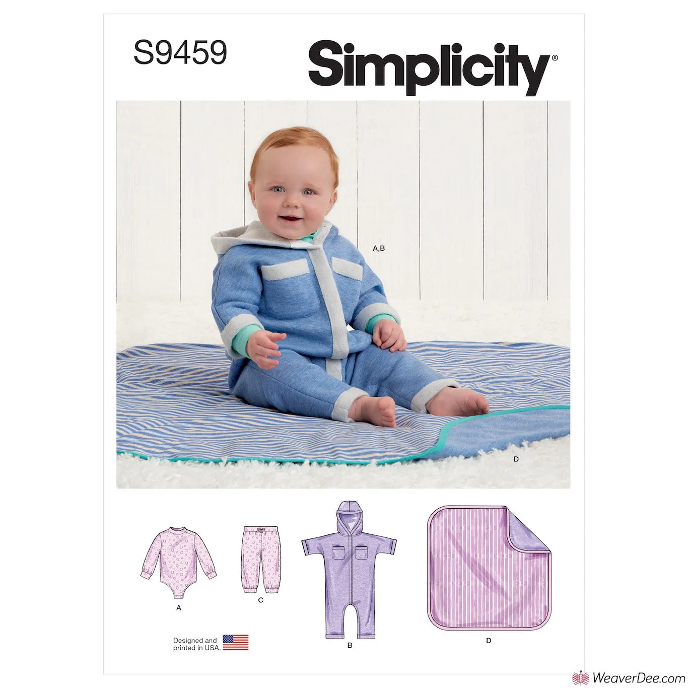 Simplicity Pattern S9459 Babies' Bodysuit, Jumpsuit, Pants & Blanket