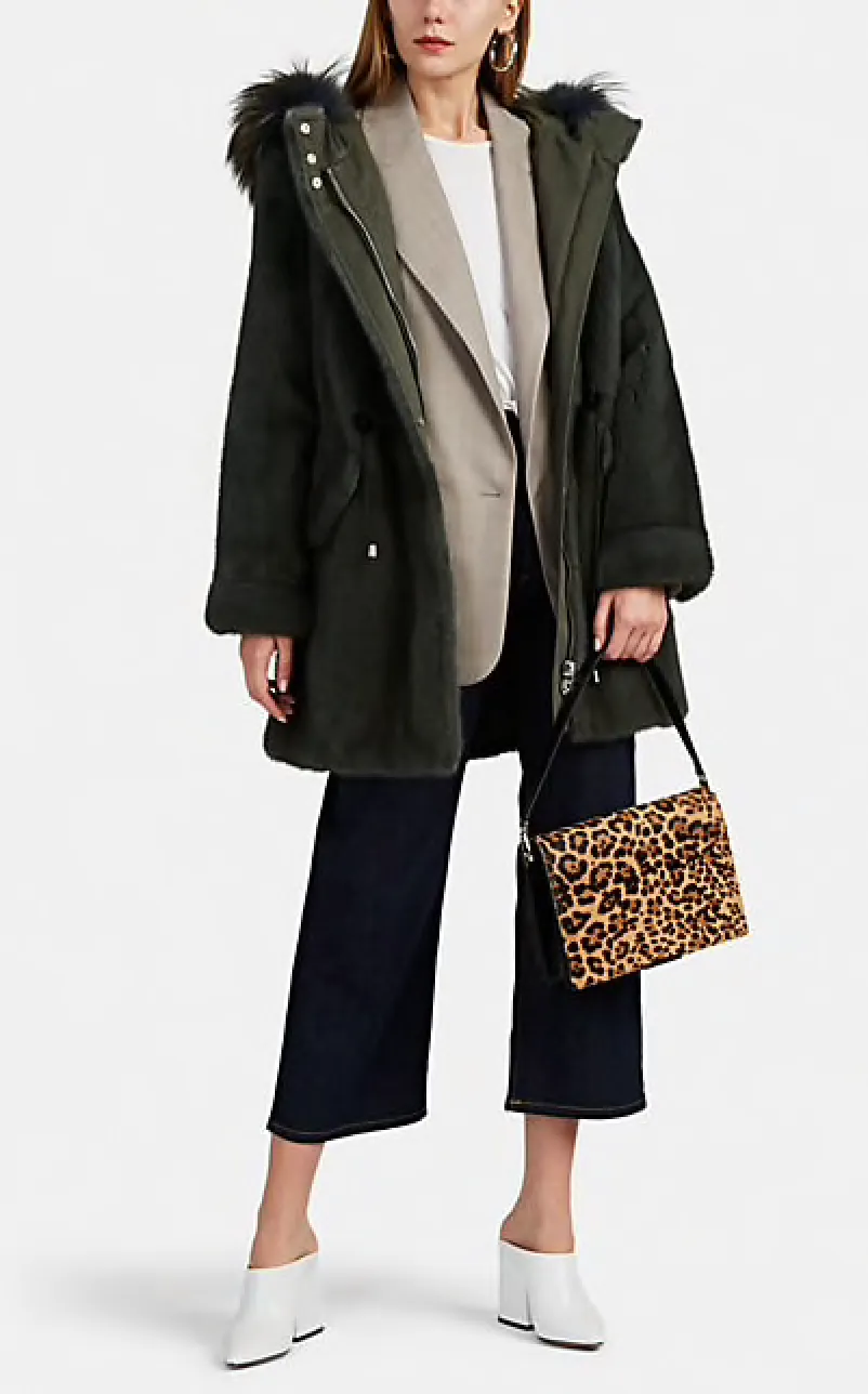 Sophia Full Mink Fur Parka With Fox Fur Trim Hooded Coat