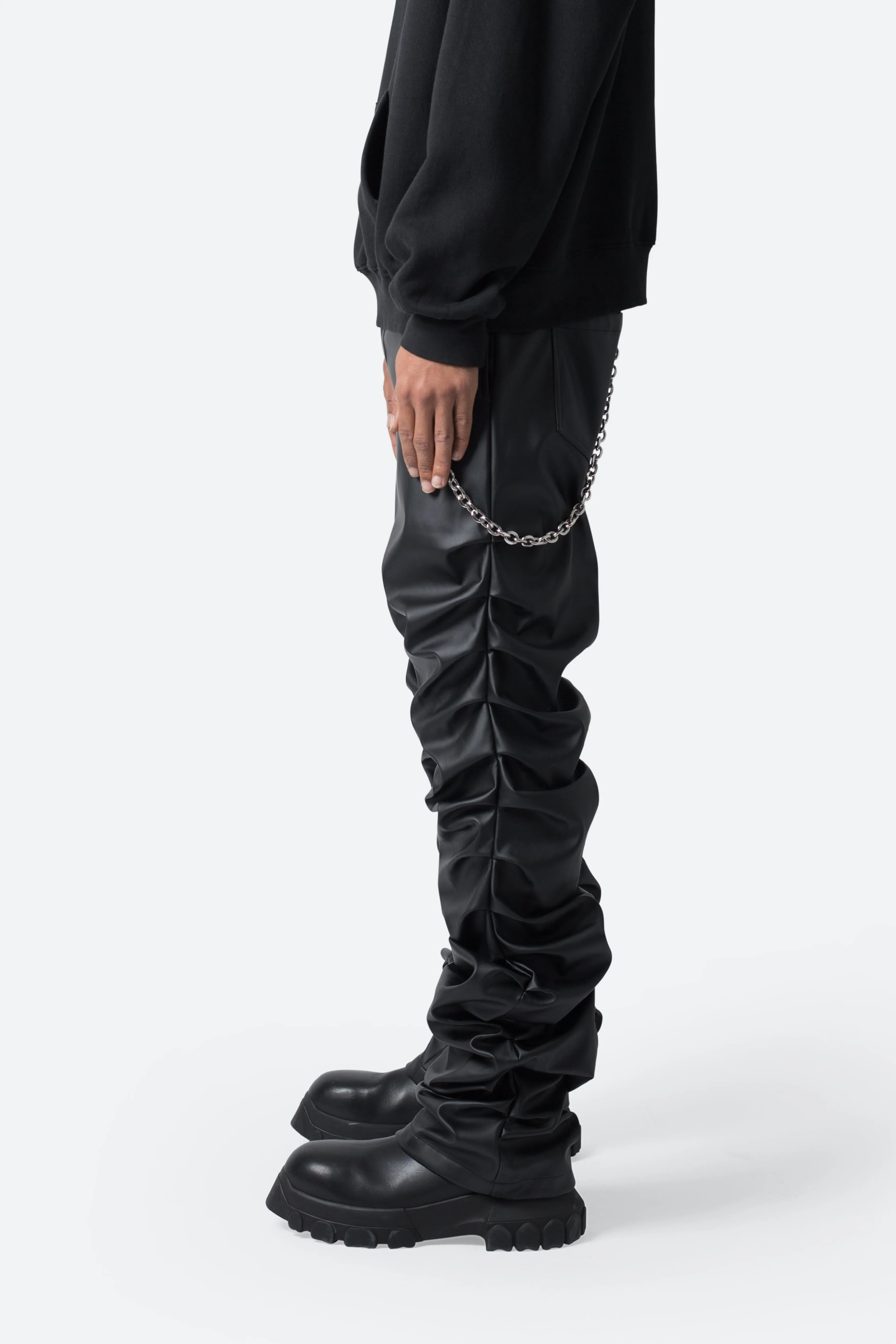 Stacked Leather Pants - Black