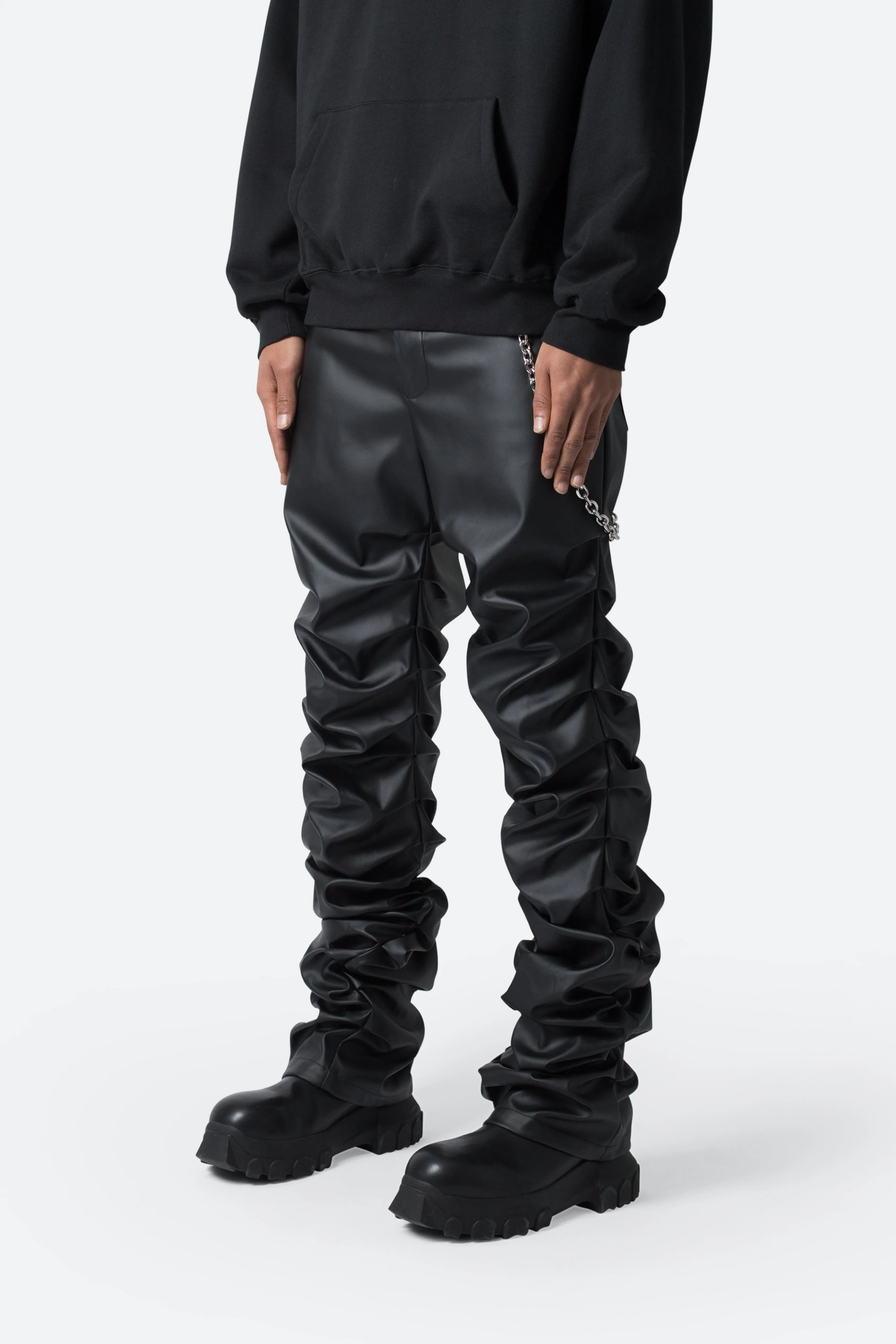 Stacked Leather Pants - Black