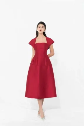 Taffeta Dress with Cape Sleeves-FERN