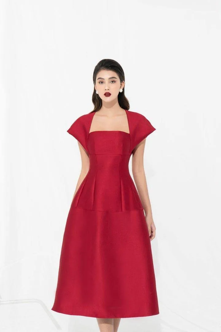 Taffeta Dress with Cape Sleeves-FERN