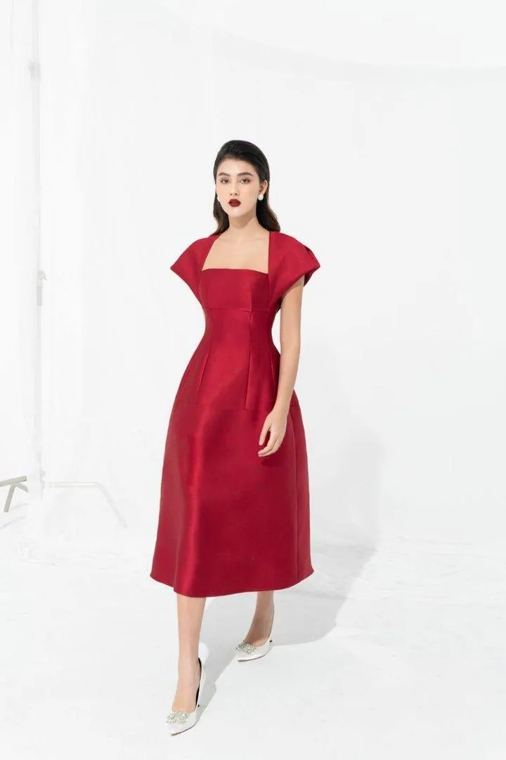 Taffeta Dress with Cape Sleeves-FERN