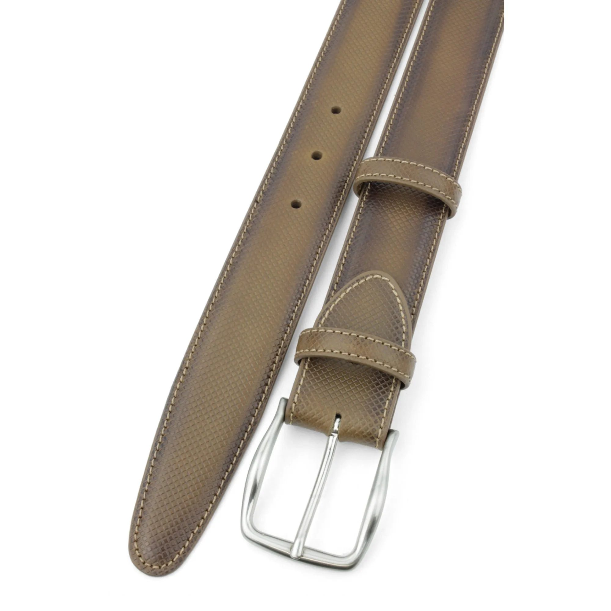 Taupe Dadino Texture Burnished Satin Prong Belt