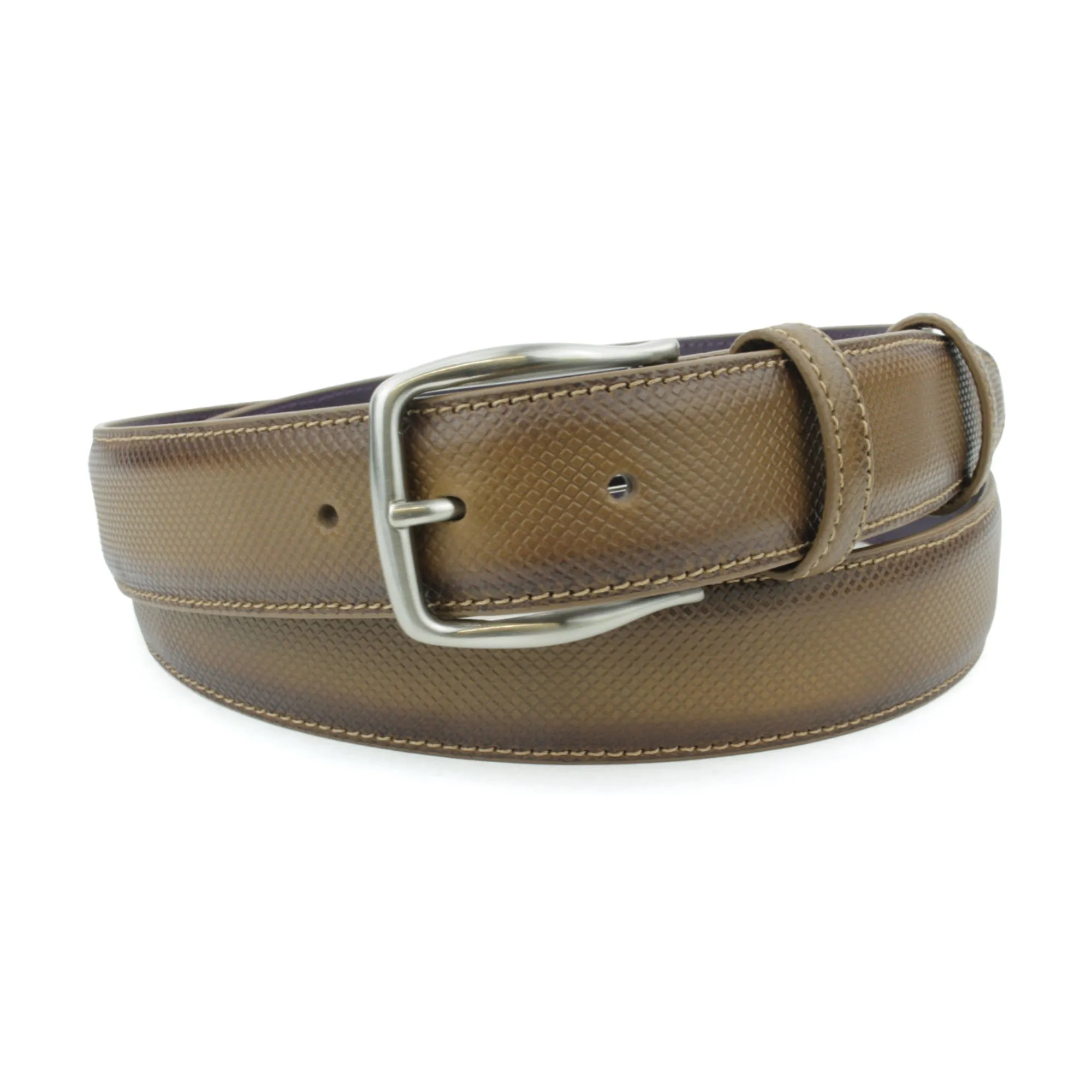 Taupe Dadino Texture Burnished Satin Prong Belt