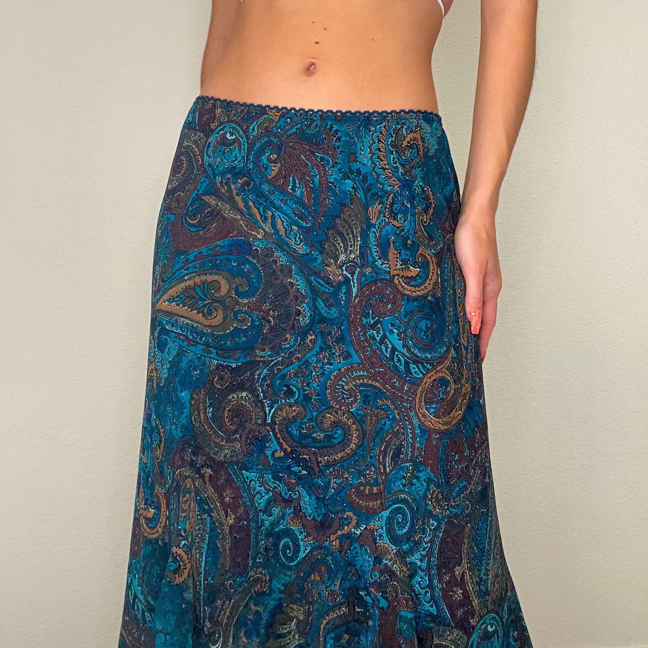 Teal Paisley Midi Skirt