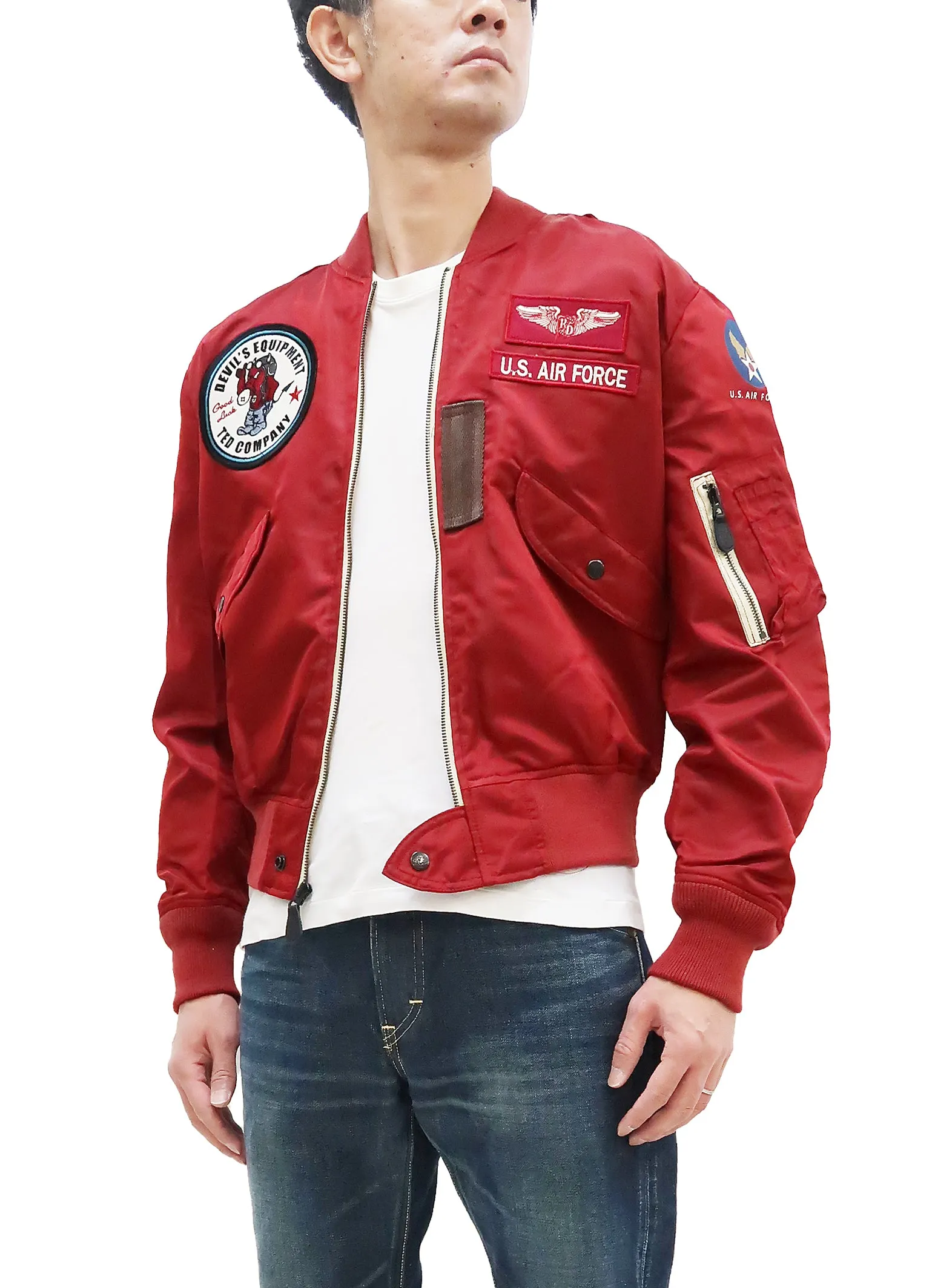 Tedman Lightweight Jacket Men's L-2 Flight Jacket Lucky Devil Custom Nylon Bomber Jacket TL2-190 Wine-Red