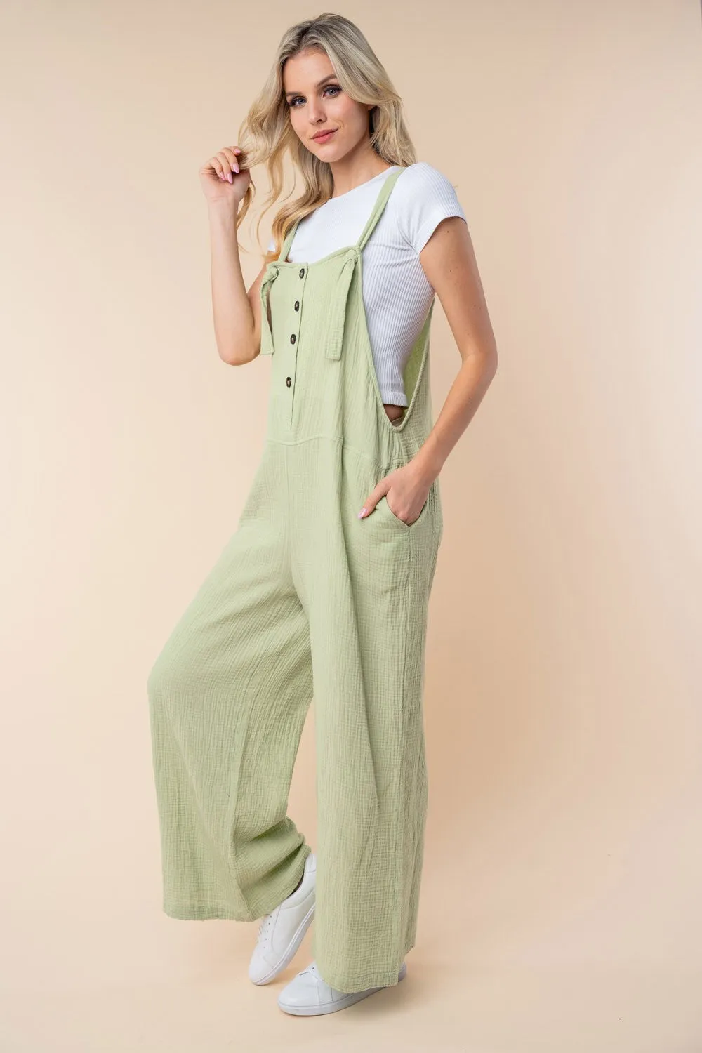 Texture Sleeveless Wide Leg Jumpsuit