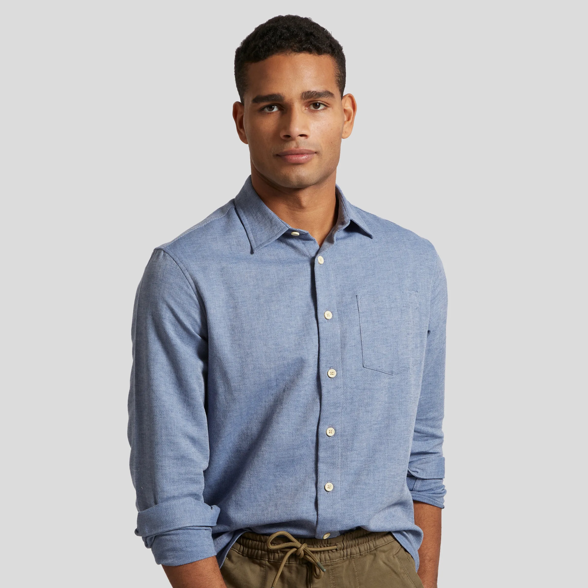 Textured Basketweave Shirt - Blue