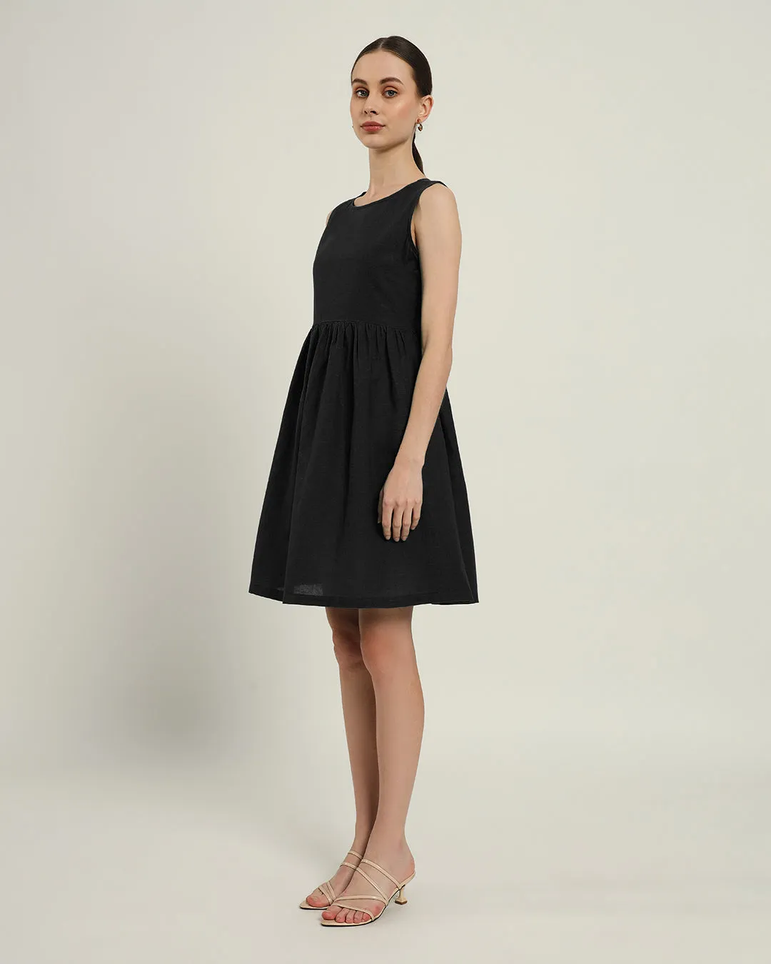 The Chania Daisy Noir Linen Dress