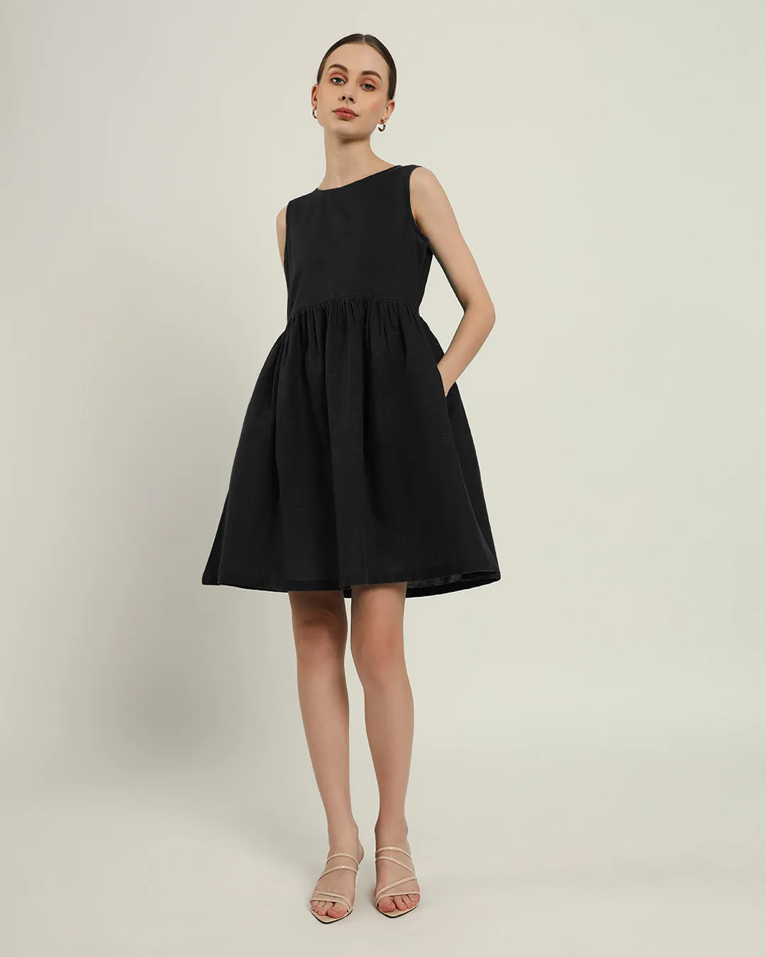 The Chania Daisy Noir Linen Dress