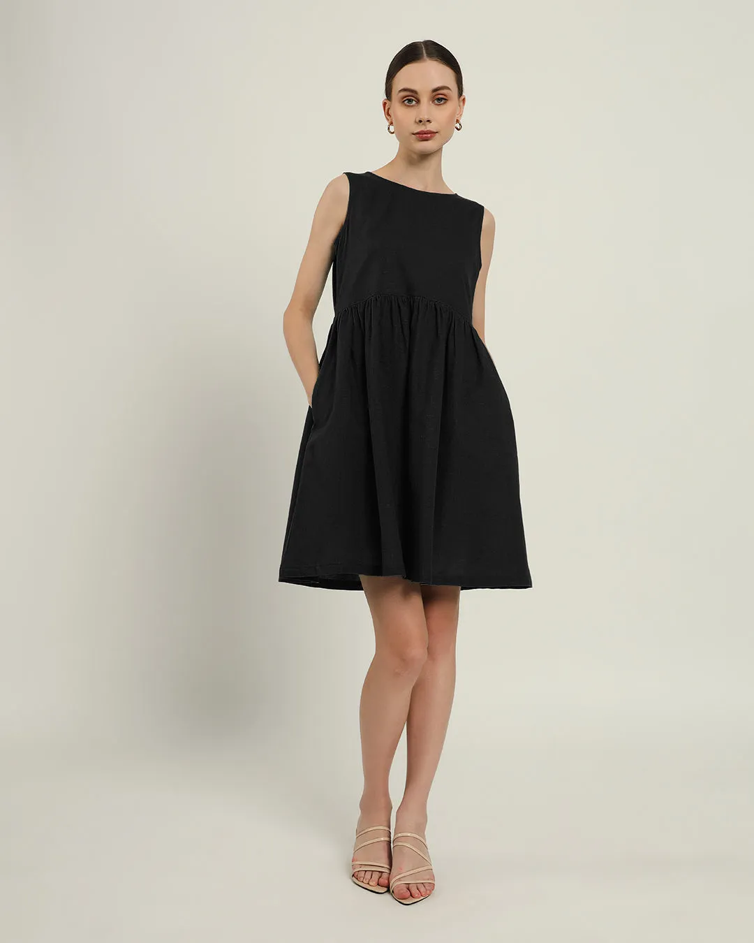 The Chania Daisy Noir Linen Dress