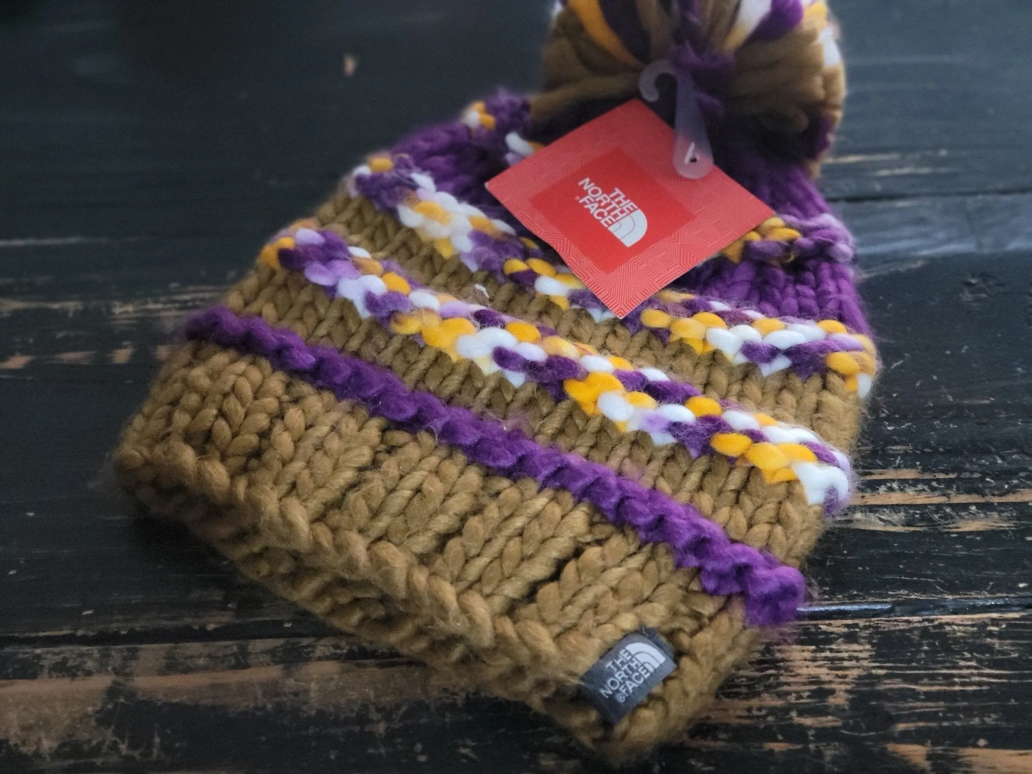 The North Face Nanny Knit Utility Brown/Purple Knit Cable Beanie Hat OS