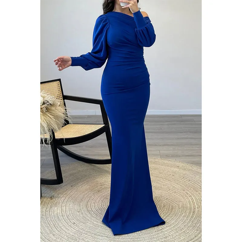 Trumpet/mermaid One Shoulder Pleats Long Sleeves Prom Formal Dress