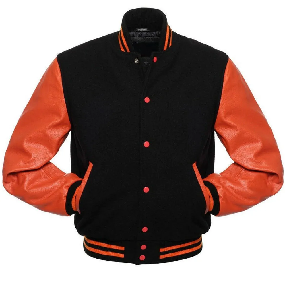 Varsity Black Orange Leather Jacket