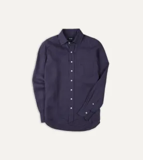 Washed Navy Linen Spread Collar Shirt