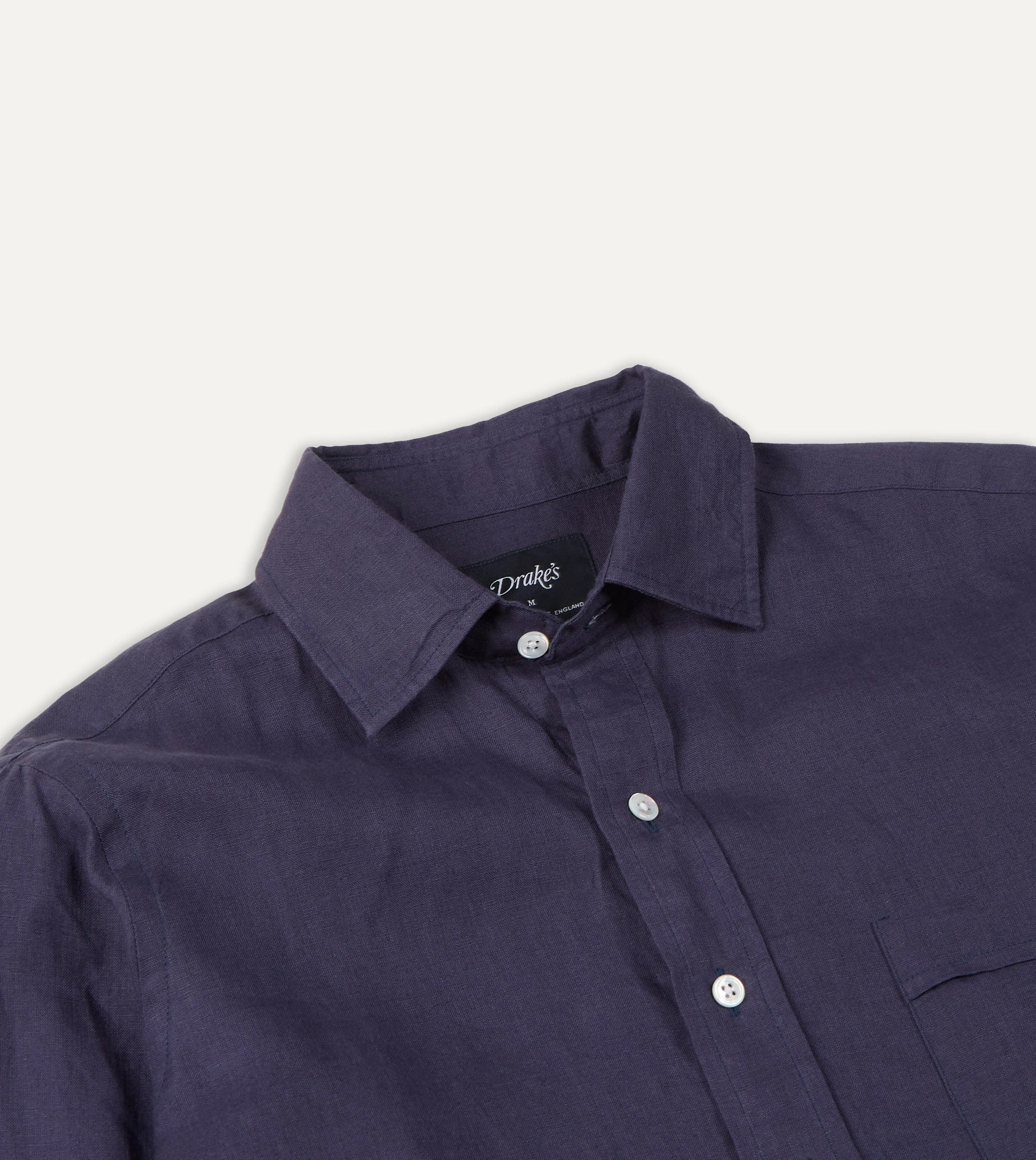 Washed Navy Linen Spread Collar Shirt