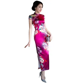 Winnal Long Cheongsam Dress Traditional Chinese Dress Silk Qipao Dress