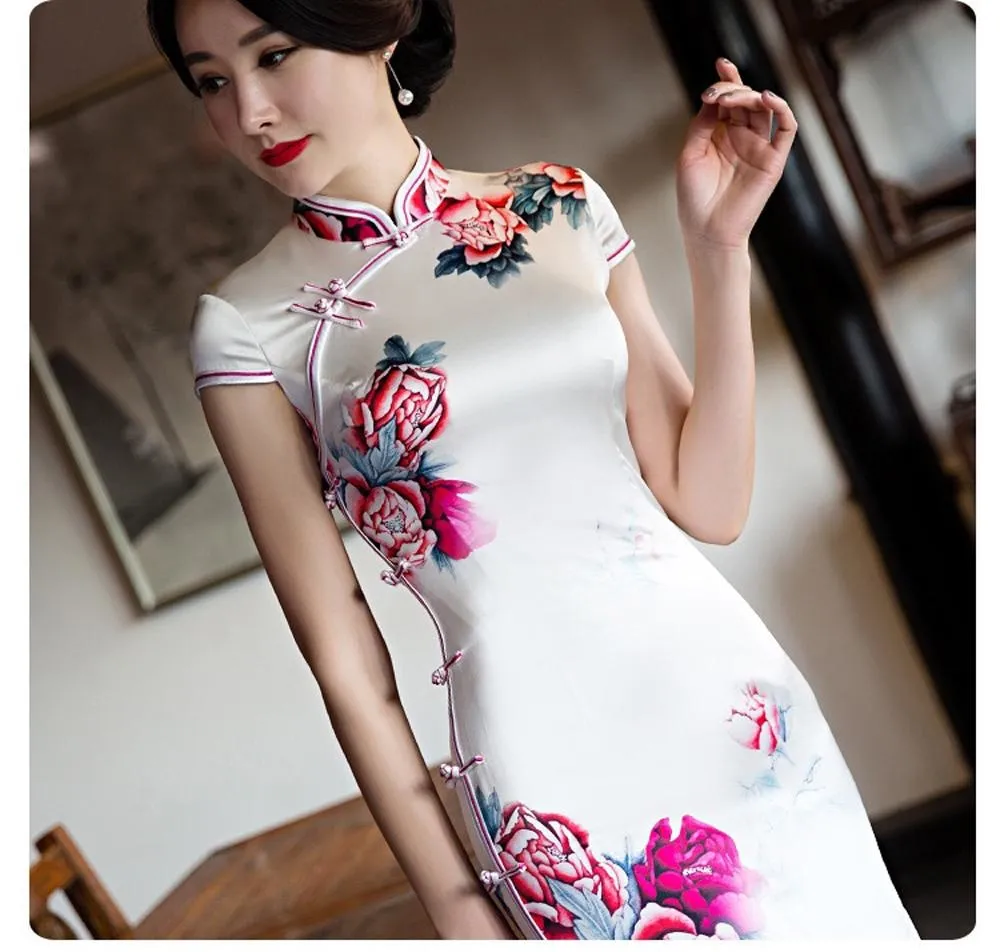 Winnal Long Cheongsam Dress Traditional Chinese Dress Silk Qipao Dress