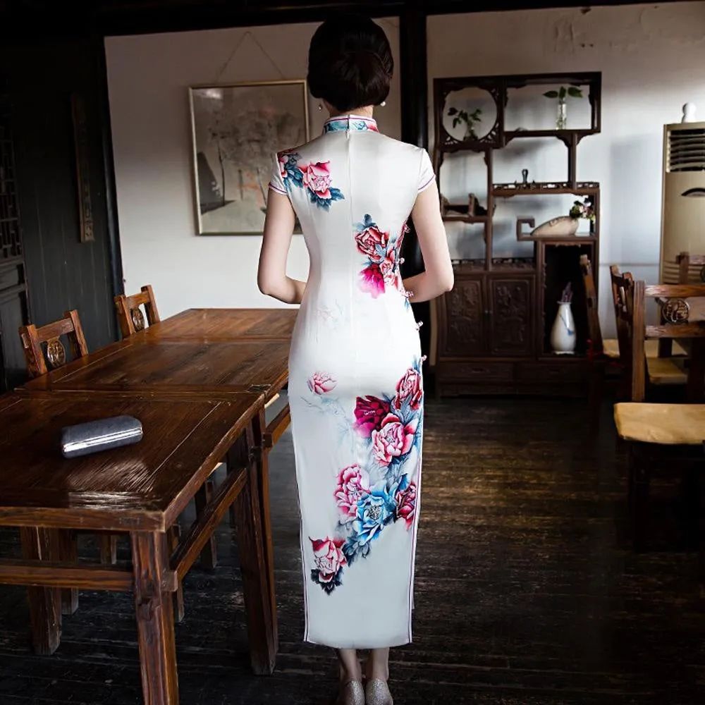 Winnal Long Cheongsam Dress Traditional Chinese Dress Silk Qipao Dress