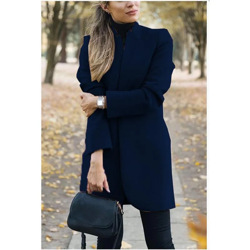 Winter fall fashion solid color long sleeve blazer womens