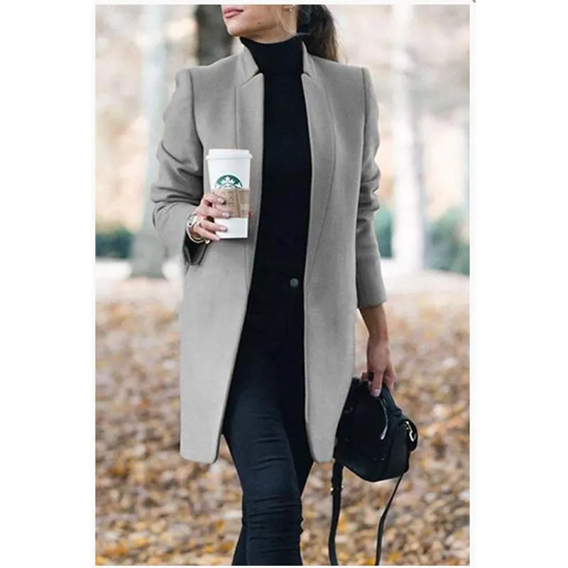 Winter fall fashion solid color long sleeve blazer womens