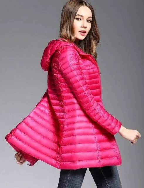 Woman Padded Hooded  White Duck Down Long Jacket