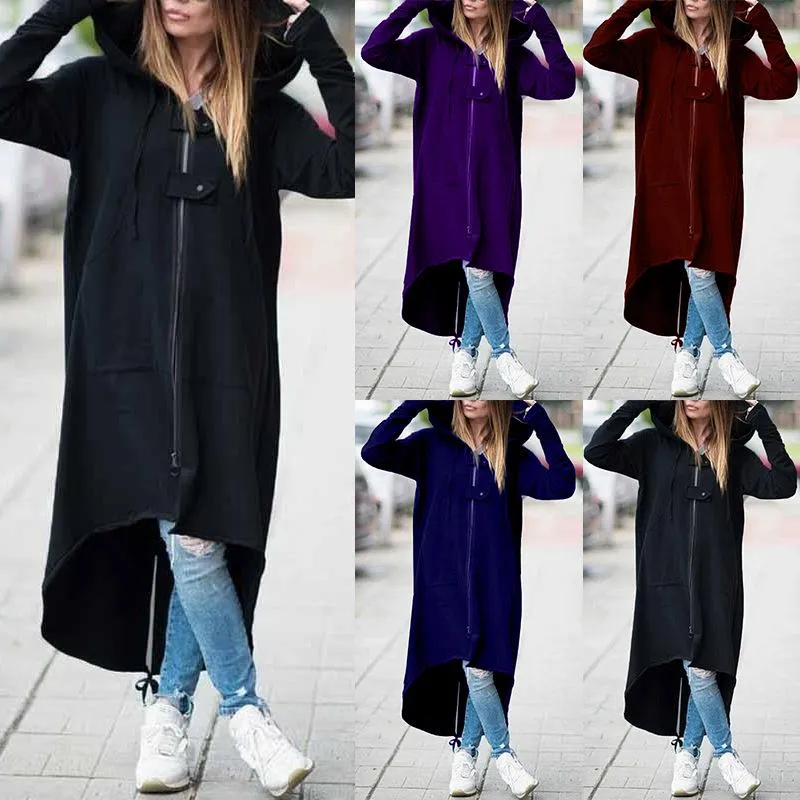 Women winter long zipper button hooded duster coat