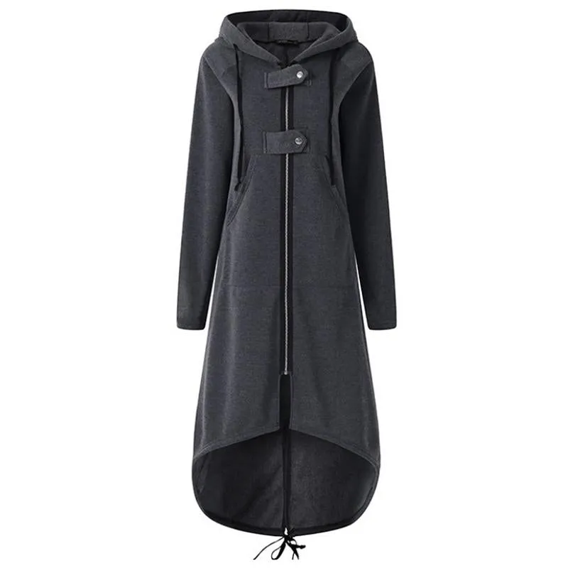 Women winter long zipper button hooded duster coat