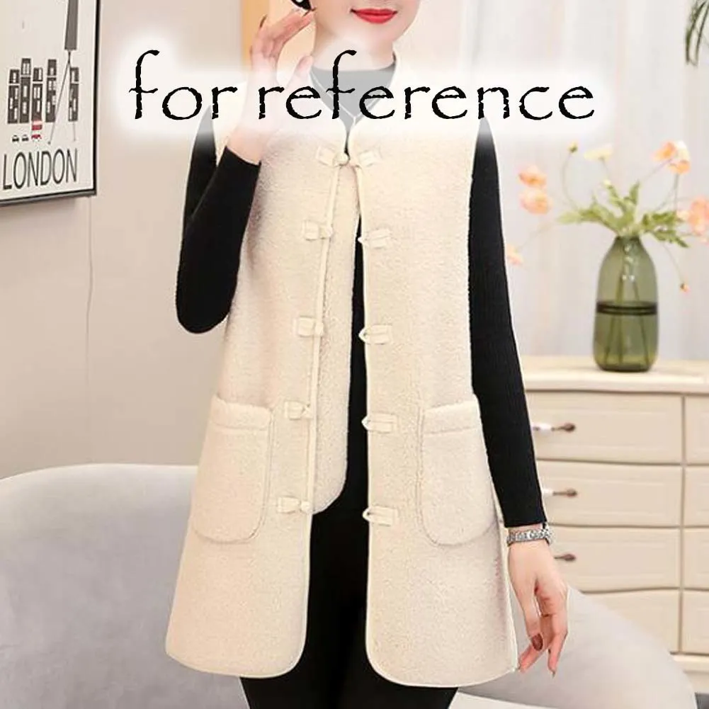 Women's Autumn Winter Warm Vest Long Waistcoat Faux Sherpa Outerwear Waistcoat Polar Fleece Casual Vest Sleeveless Jacket Tank Top; Beige