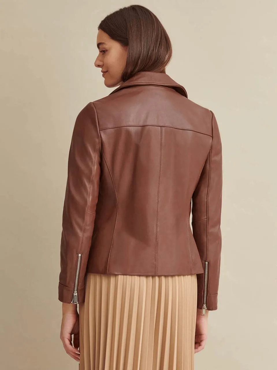 Women’s Brown Leather Biker Jacket